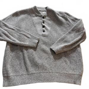 EDDIE BAUER Men's SZ XL Henley Button up Heather Gray Cotton Blend Sweater VTG